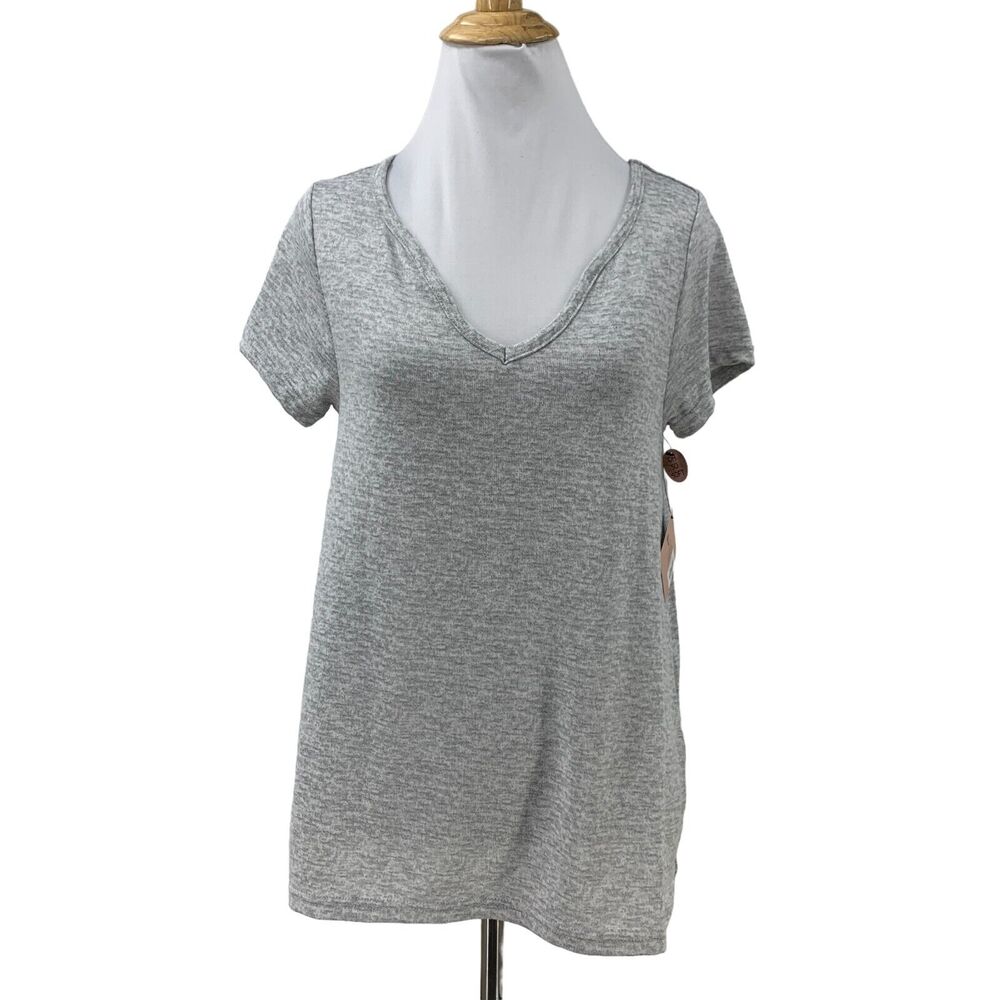 Thalia Sodi Basic Tee Womens M Medium Heather Grey Short Sleeve V Neck Shirt